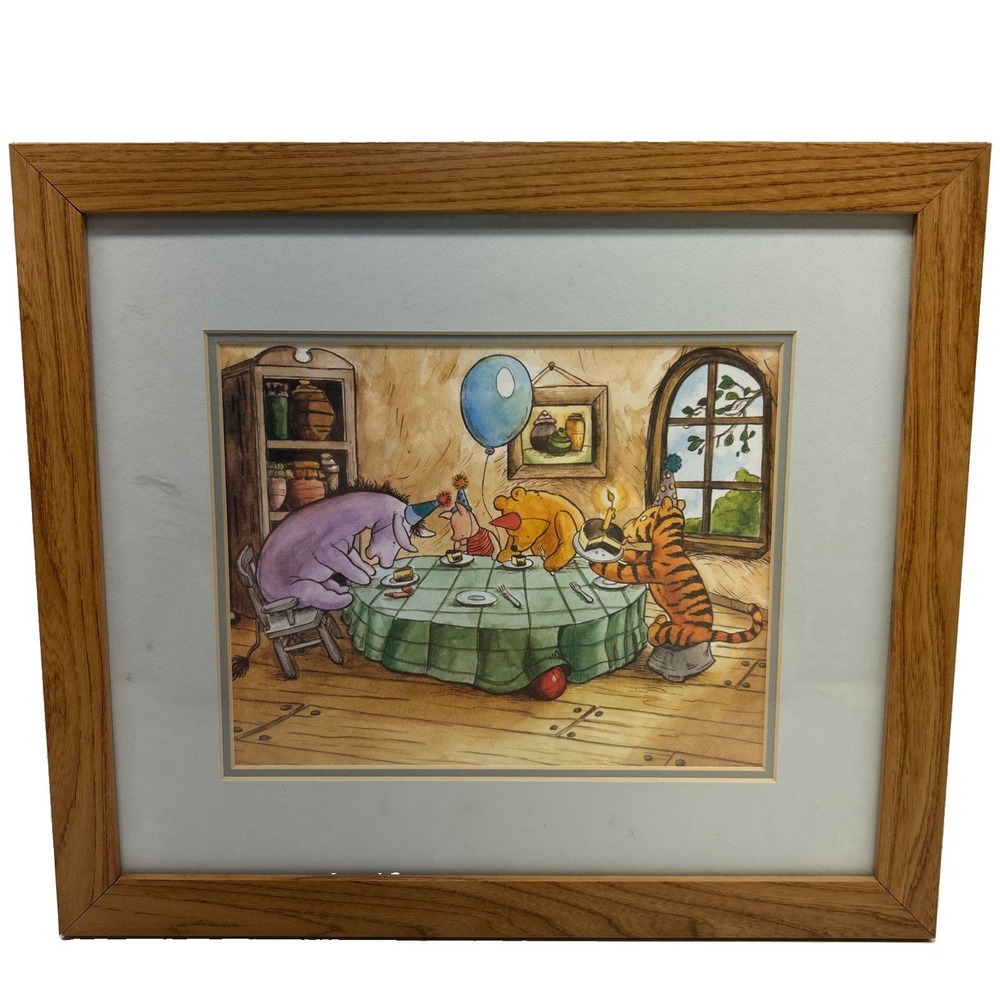 Disney Winnie the Pooh Cake Party Framed Print Tigger Eeyore Piglet Rabbit Lijue